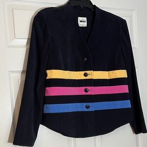 Leslie Fay Navy Blazer with Colorful Stripes